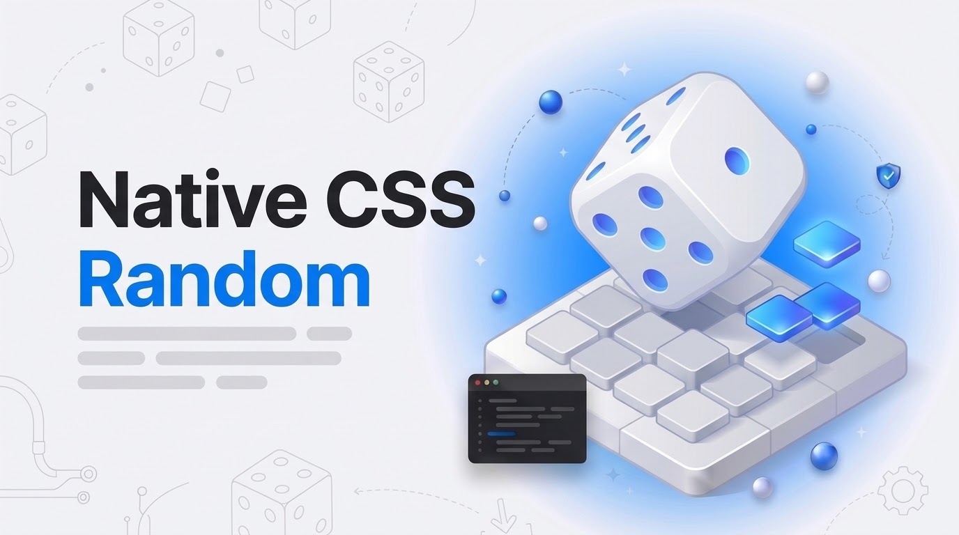 Native CSS Random thumbnail: an isometric die-shaped machine scatters gray tiles across a grid with blue tiles floating.