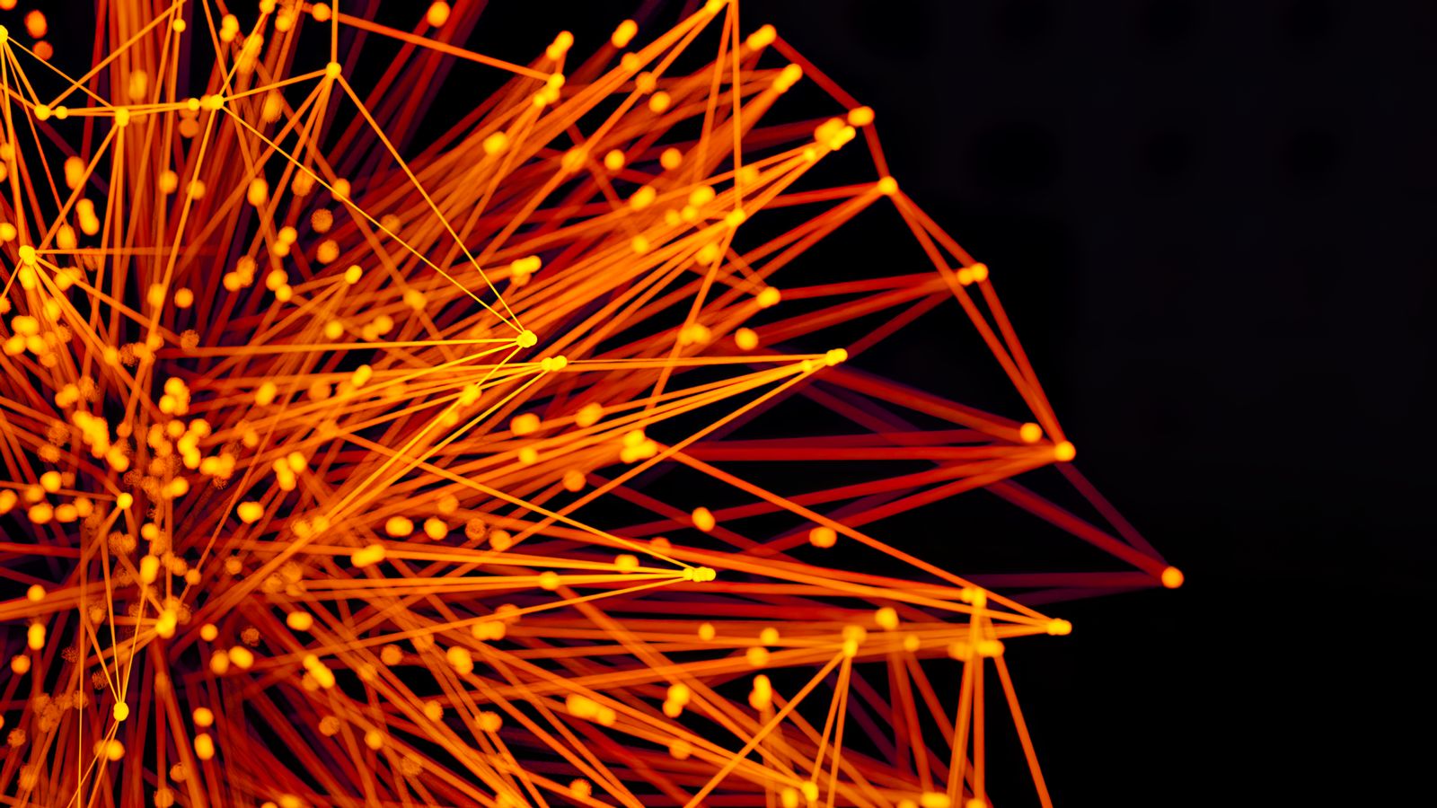 Glowing orange network nodes representing connected supply chain data systems