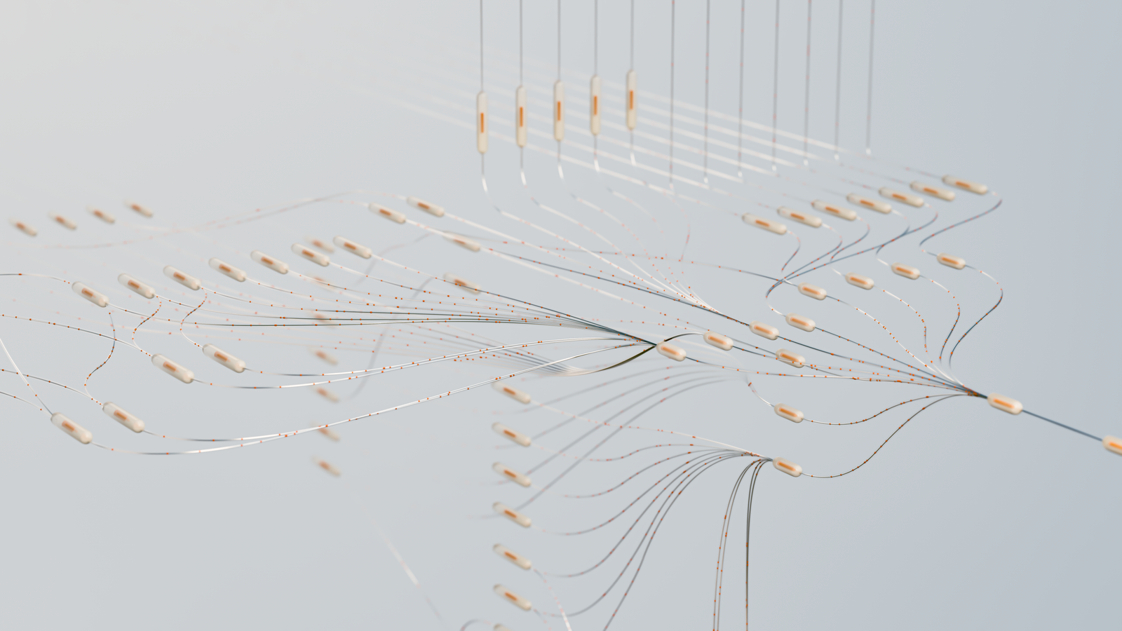 Branching neural network render illustrating deep Q-learning nodes and connections