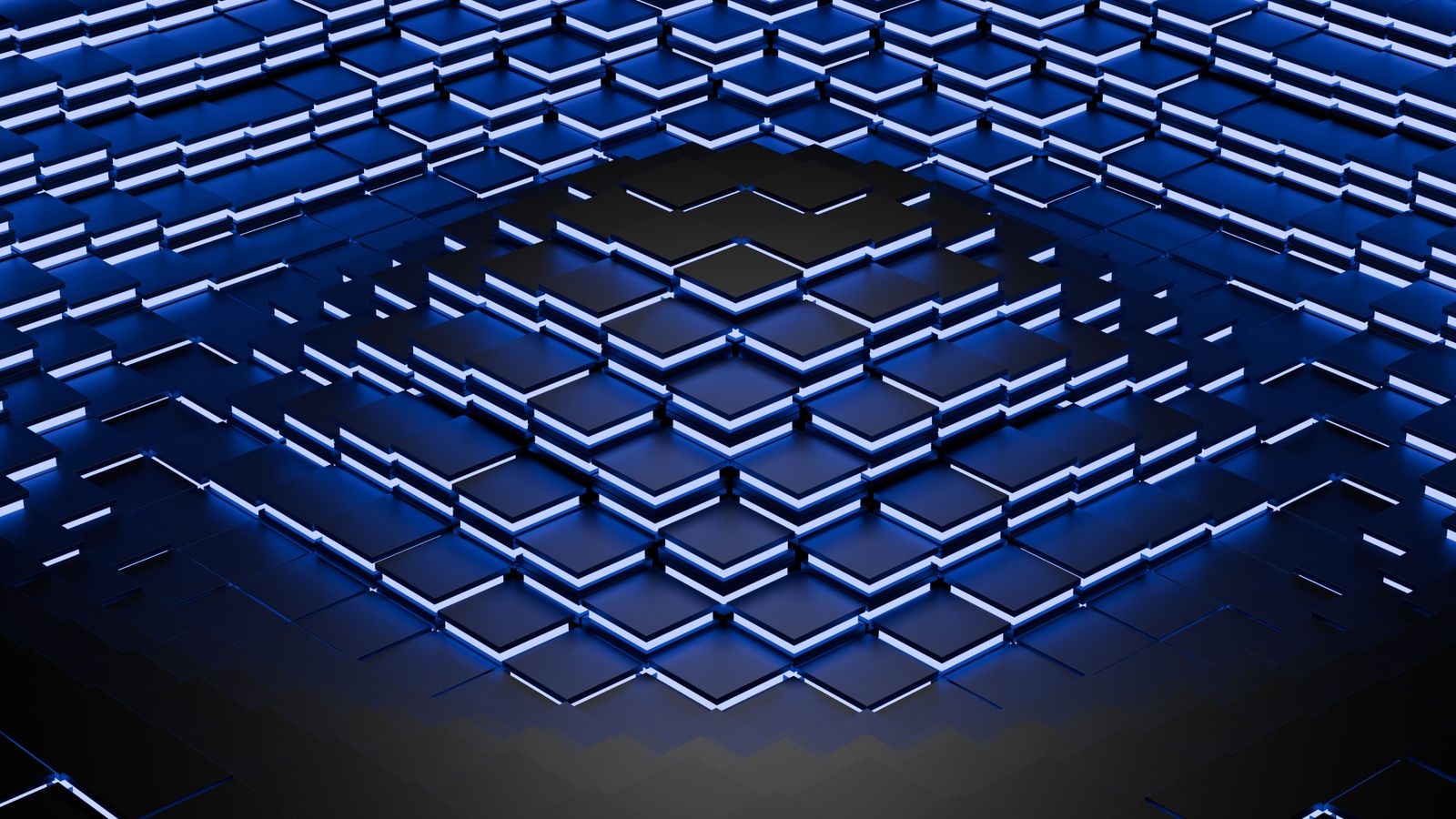 Glowing 3D grid lattice with one region quantized to a flatter level, evoking a vector quantization algorithm