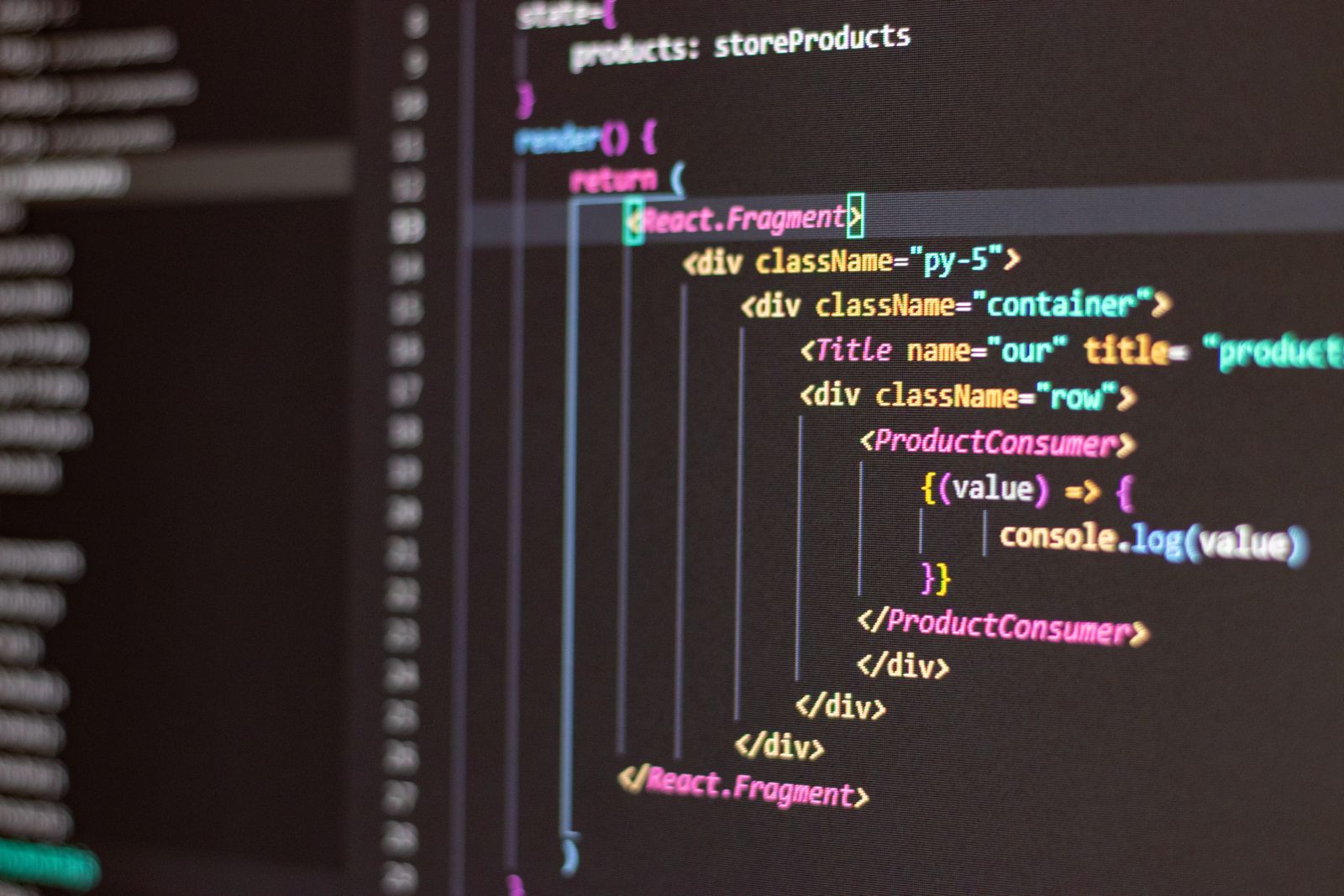 Close-up of dark-mode React code on screen for a WordPress E2E testing guide.