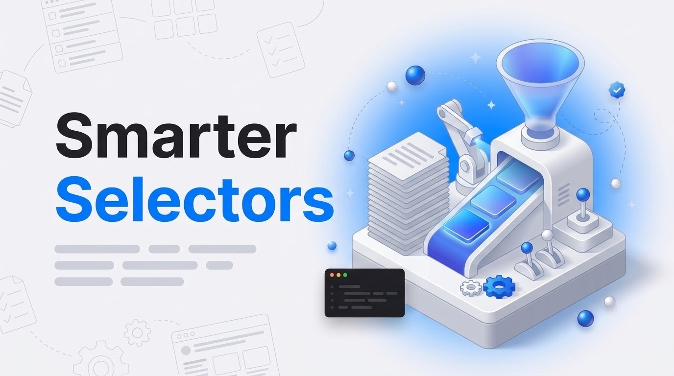 Thumbnail showing 'Smarter Selectors' beside an isometric machine lifting blue panels from a stack of gray cards.