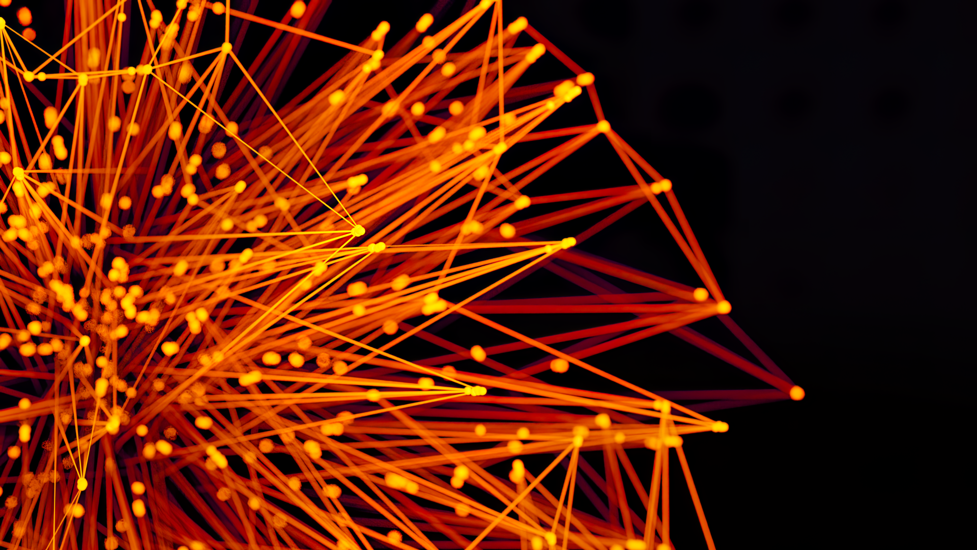 Glowing orange network of interconnected nodes symbolizing WooCommerce design feedback flow