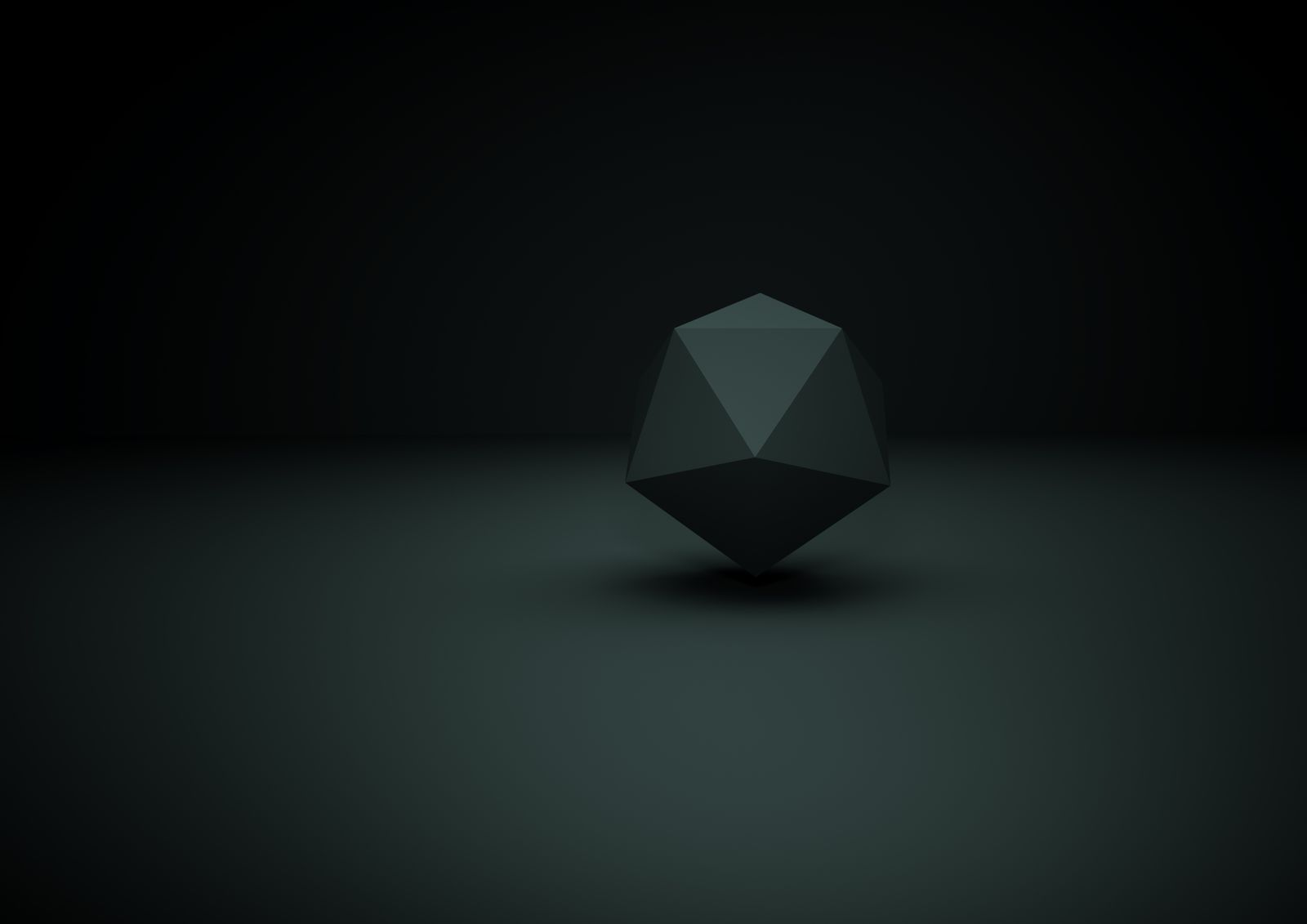 Dark isolated geometric solid floating alone, symbolizing ShadowRealm API code isolation