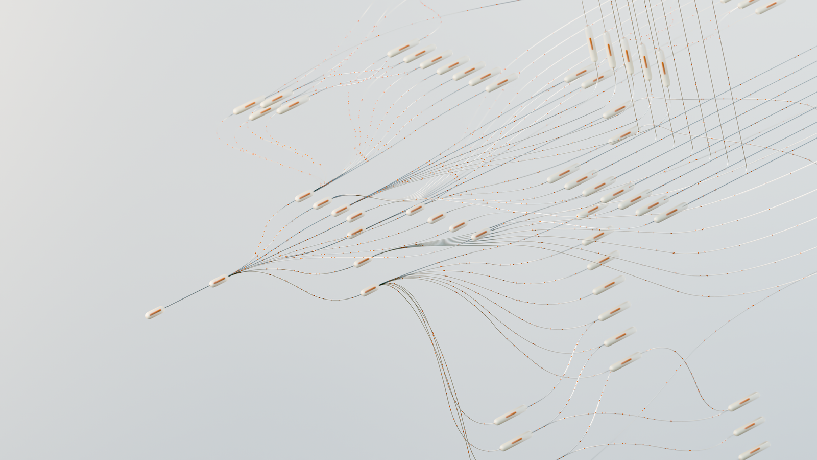Abstract 3D network of converging vector strands representing word vectors in embedding space