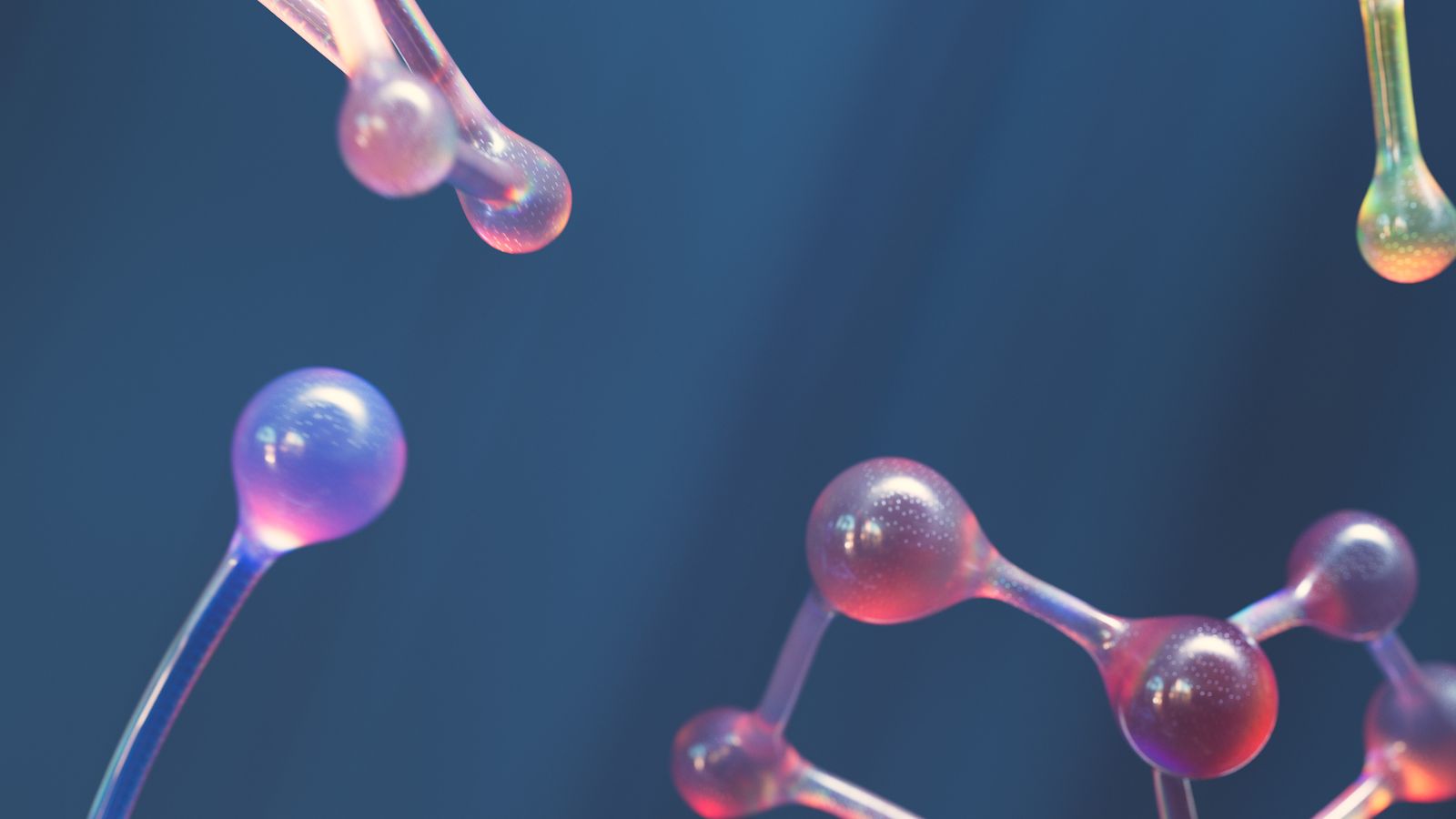 Translucent connected molecular nodes representing compounding signals in renewal churn attribution