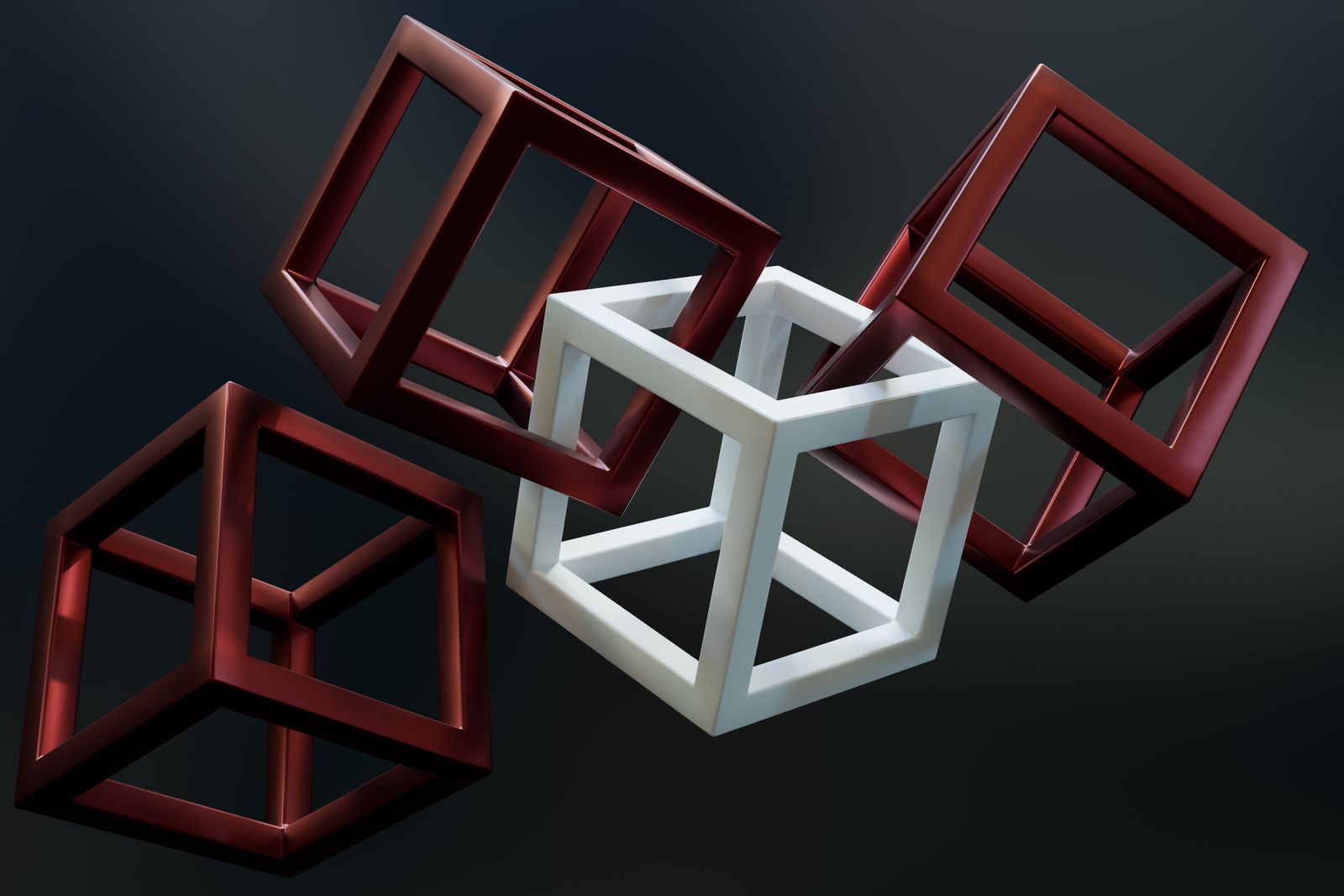 Interlocking offset cube blocks representing a staggered zigzag CSS layout