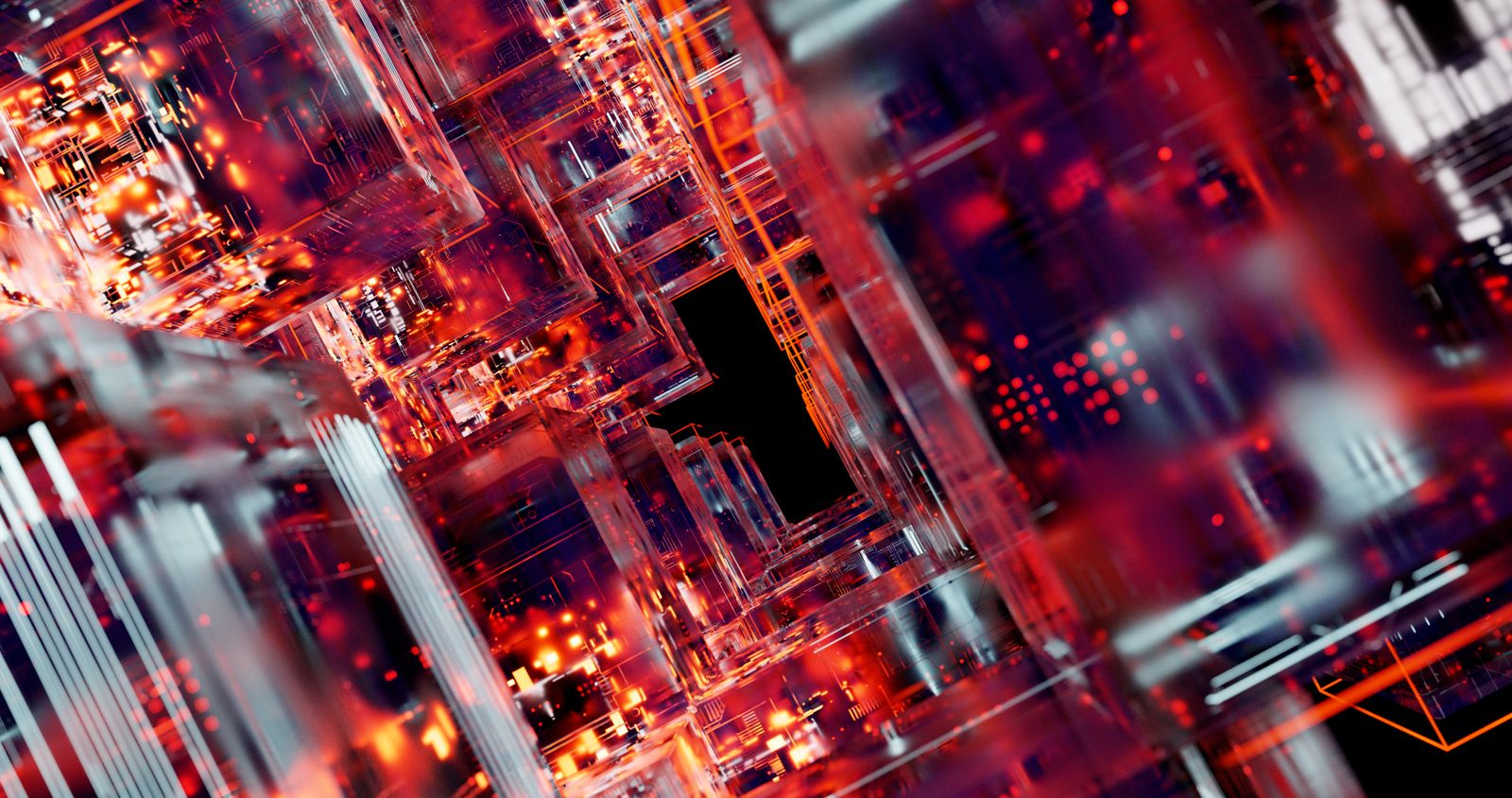Glowing abstract circuitry symbolizing recursive language models referencing data
