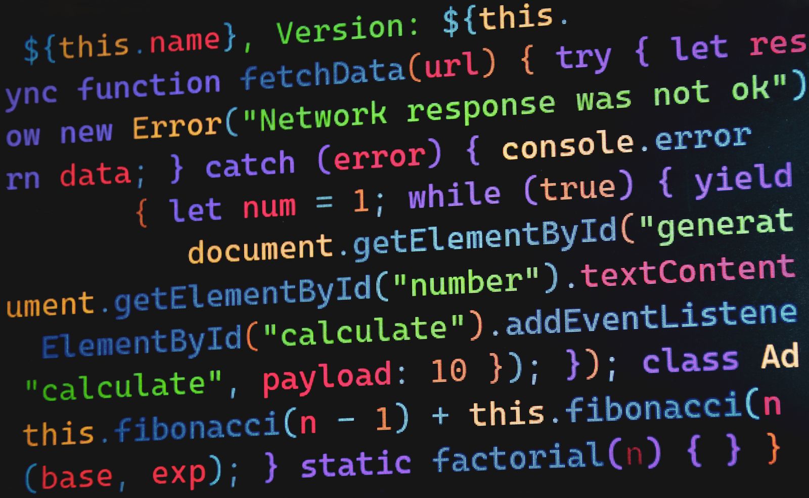 Colorful lines of JavaScript code on a dark screen for React performance optimization