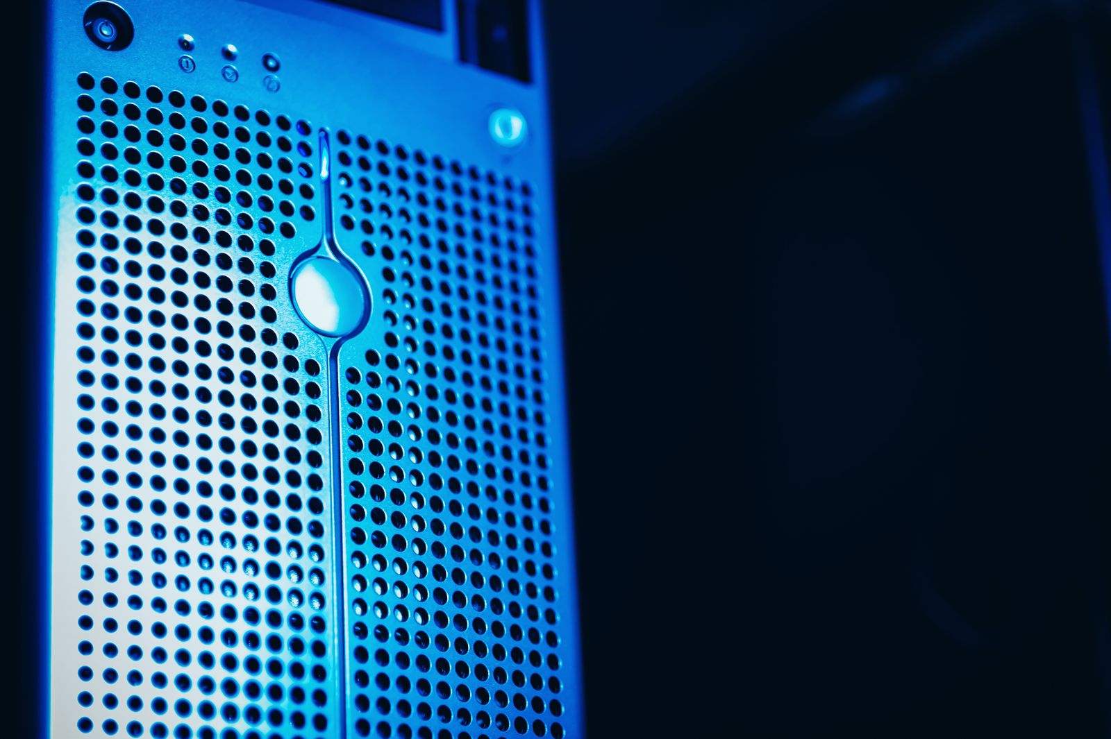 Blue-lit server rack hardware representing WordPress AI infrastructure controls