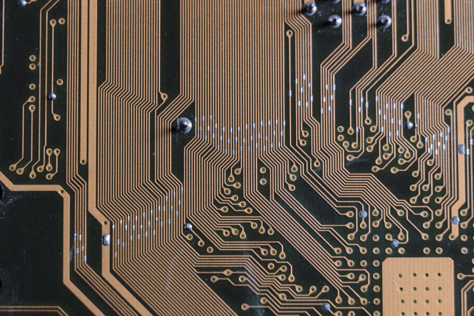 Gold circuit board traces forming a structured agentic AI workflow architecture