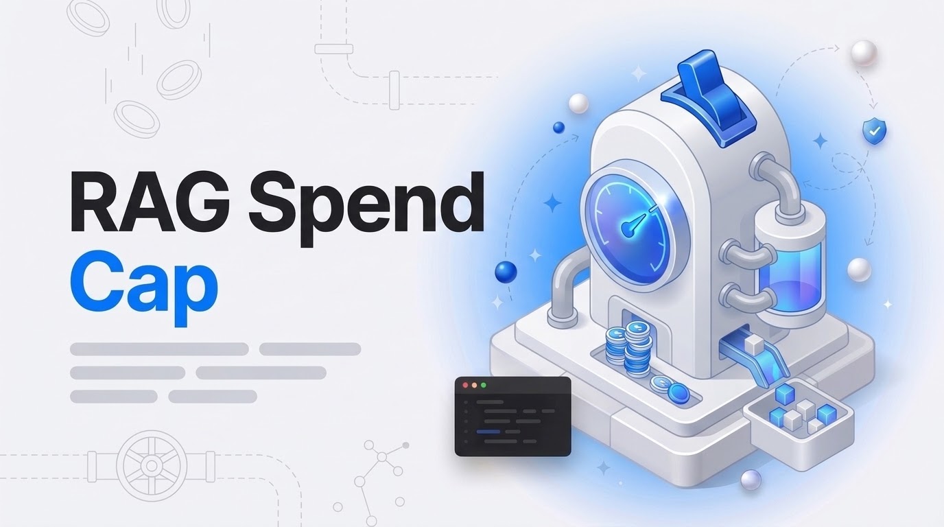 Bold text RAG Spend Cap beside an isometric pipeline machine with a meter dial, tank, tripped switch and coins.